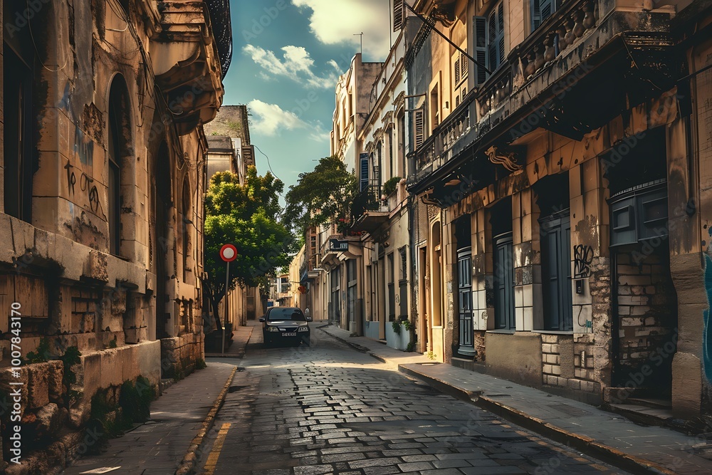 Obraz premium Street view of old european city. Toned image.