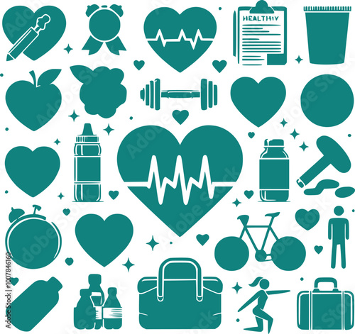 Healthy items set with heart  plant  gym  icon hand drawing concept generated Ai