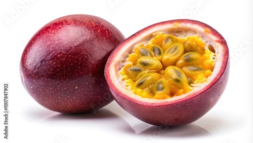 Passion fruit isolated on white background, passion fruit, tropical, exotic, vibrant, colorful, food, fresh, juicy, ripe, healthy