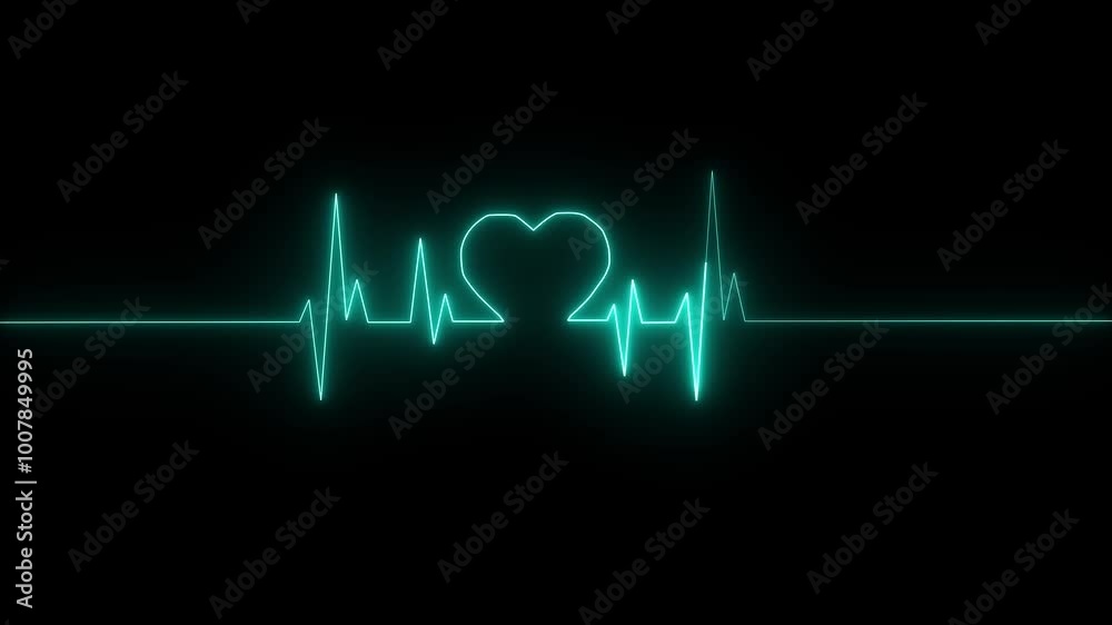 Abstract neon heartbeat signal icon animation, love heartbeat animation on black background.