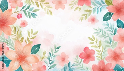 水彩で描いたピンクの花のフレームイラスト