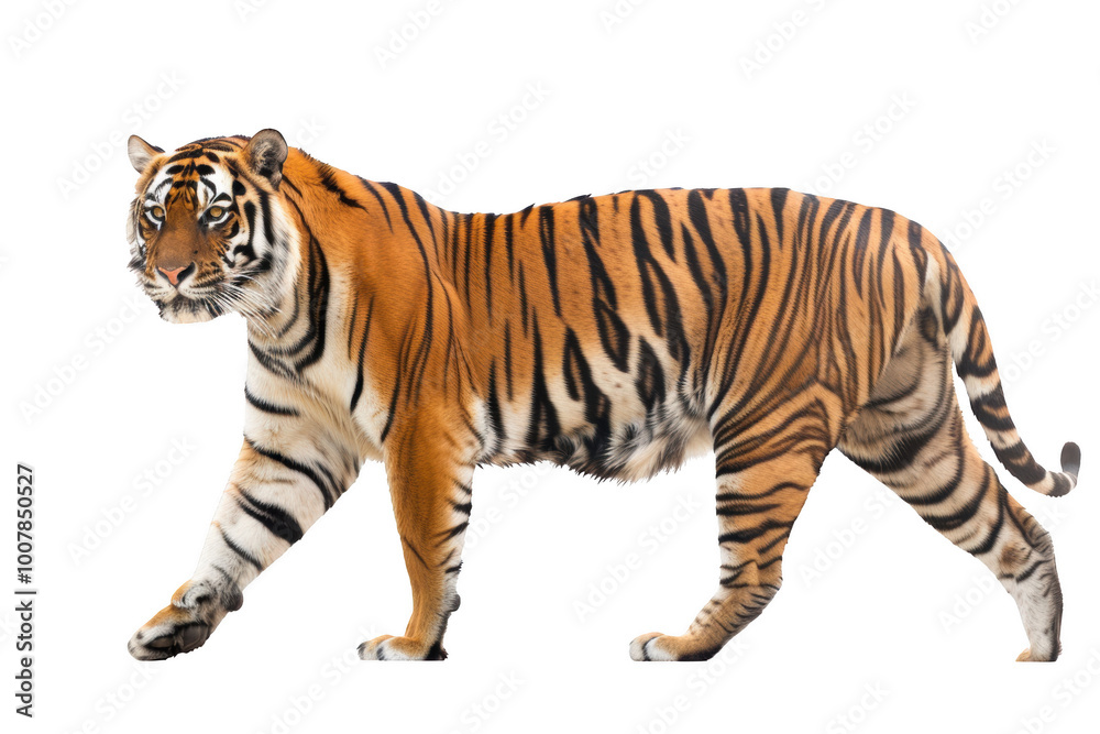 Obraz premium Transparent Tiger Walking Isolated on Black Background