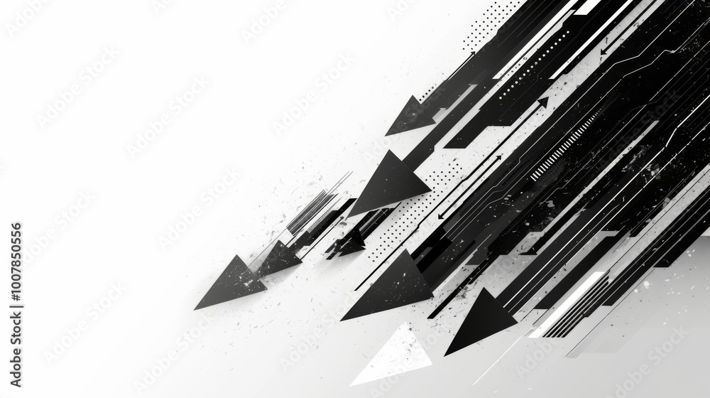 An abstract black arrow background in a white and blue color theme symbolizes progress and direction. An abstract black arrow background in a white and blue color theme symbolizes progress and direction.