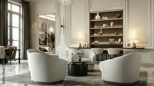 Mockup of a Chic Salon Interior: Armchairs and Shelving with Accessories