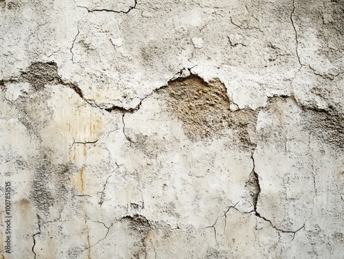 Cracked and weathered concrete wall with uneven texture and discoloration.