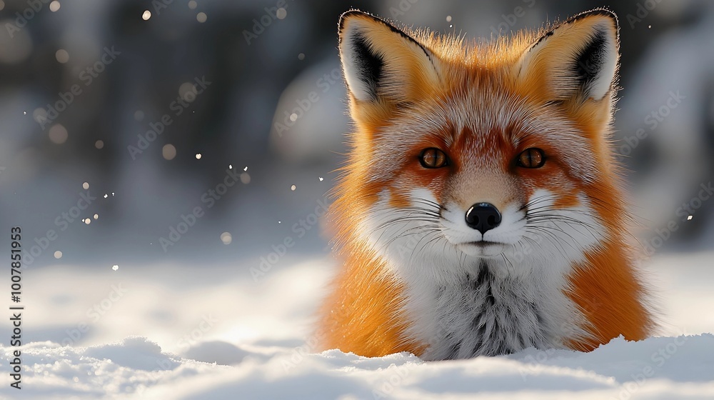 Fototapeta premium Red Fox in Snowy Forest - Realistic Animal Illustration
