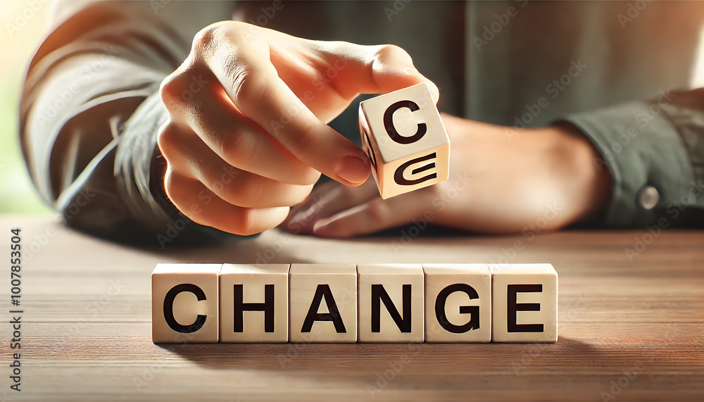 CHANCEとCHANGE。木製ブロックを使った変化と機会のシンボリックなビジュアル