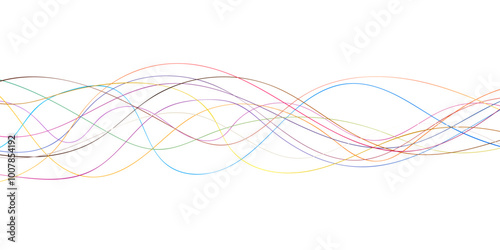 Abstract background with colorful wavy lines. Voice sound wave liens and audio technology background.  Multi color light painting photography, long exposure,