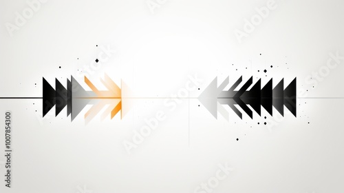 An abstract black with orange  arrow background in a white and blue color theme symbolizes progress and direction. 