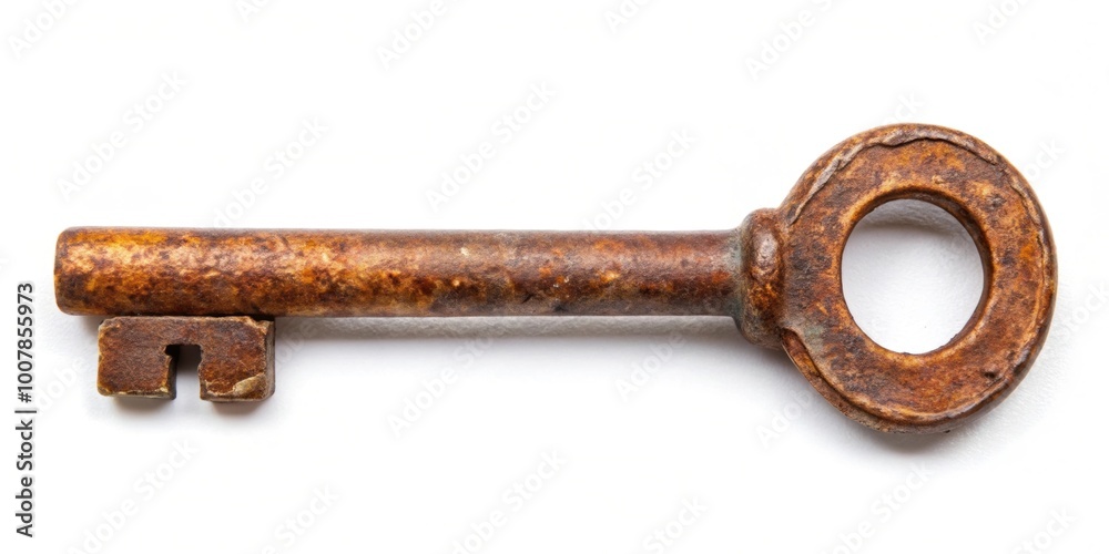 Rusty key on a white background , aged, antique, vintage, old, metal, unlock, treasure, lock, security, grunge, shabby Rusty key on a white background , aged, antique, vintage, old, metal, unlock, treasure, lock, security, grunge, shabby