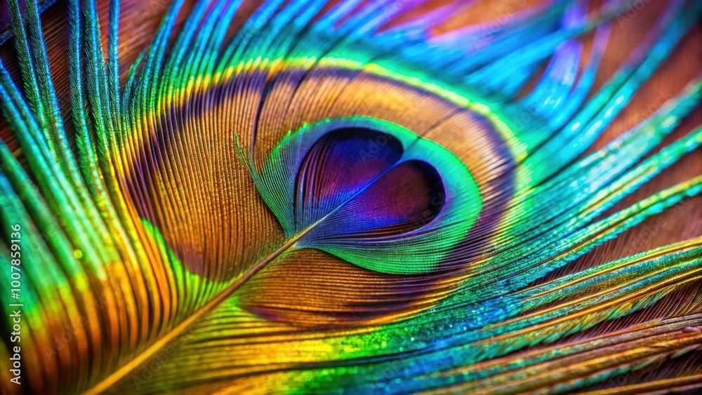 Obraz premium Closeup of vibrant, iridescent peacock feather , peacock, feather, exotic, colorful, closeup, detailed, vibrant, gorgeous