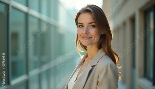 beautiful business woman at city