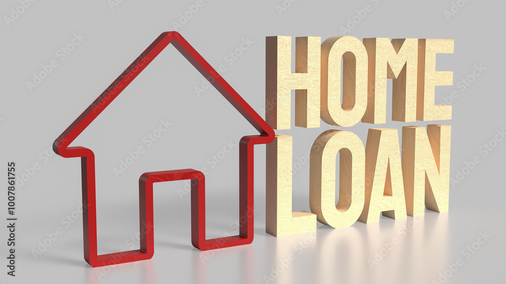 The house icons and text Home loan for real estate or property concept 3d rendering. The house icons and text Home loan for real estate or property concept 3d rendering.