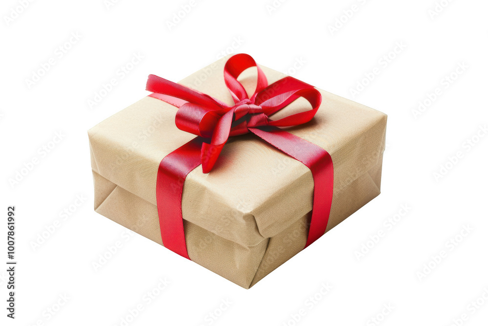 Fototapeta premium Transparent Brown Gift Box with Red Ribbon: A Visual Delight