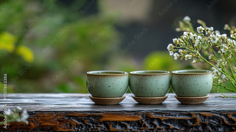 A selection of green tea in a ceramic cup, natural A selection of green tea in a ceramic cup, natural