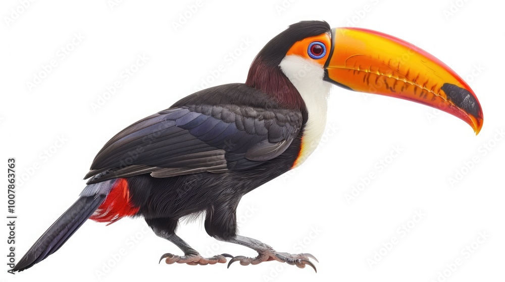 Fototapeta premium A colorful bird with a black and white head