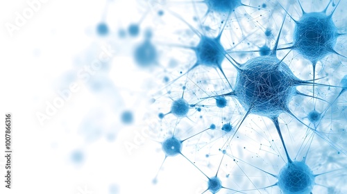 Interconnected Blue Neurons with White Background