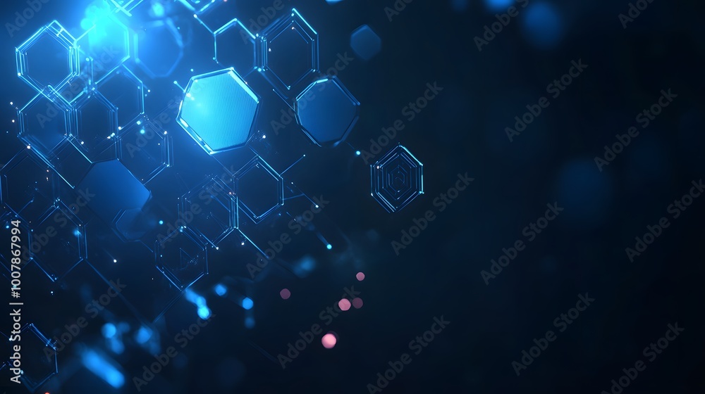 Fototapeta premium Abstract 3D Geometric Pattern with Glowing Blue Hexagons