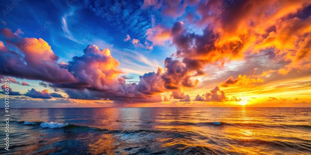 Fototapeta premium Sunset over the sea with colorful clouds and a dramatic sky , nature, landscape, light