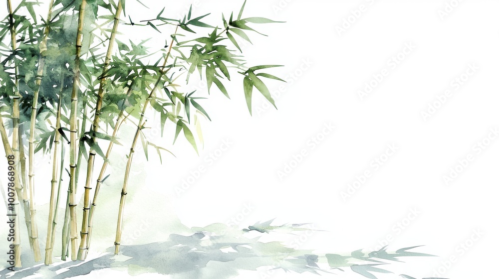 A serene bamboo plant illustration on a white background, perfect for calming and minimalist design settings. A serene bamboo plant illustration on a white background, perfect for calming and minimalist design settings.