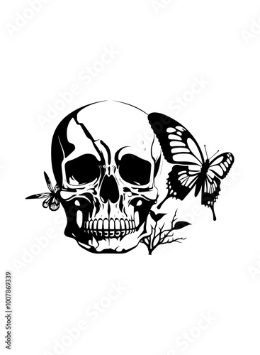 Skull Butterfly | Skull with Butterfly | Human Skull | Butterfly Skeleton | Skeleton | Butterfly | Skull Insect | Flying Butterfly | Original Illustration | Vector and Clipart | Cutfile and Stencil