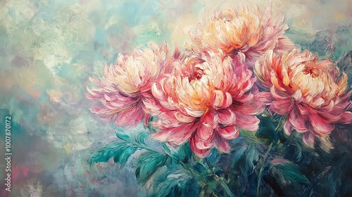 A vibrant painting of pink peonies surrounded by a soft, dreamy background. Perfect for nature and floral-themed projects.