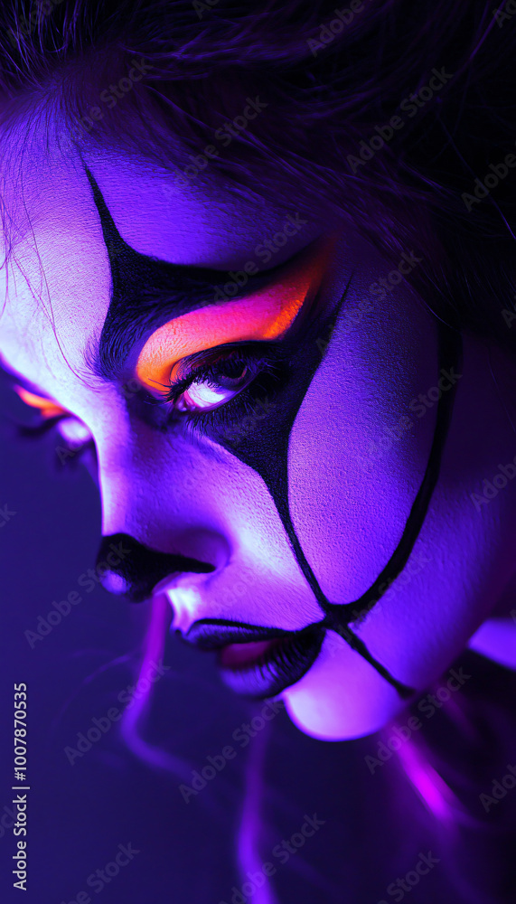 Obraz premium Apply UV-reactive face paint to the model and shoot under blacklight for an ethereal look