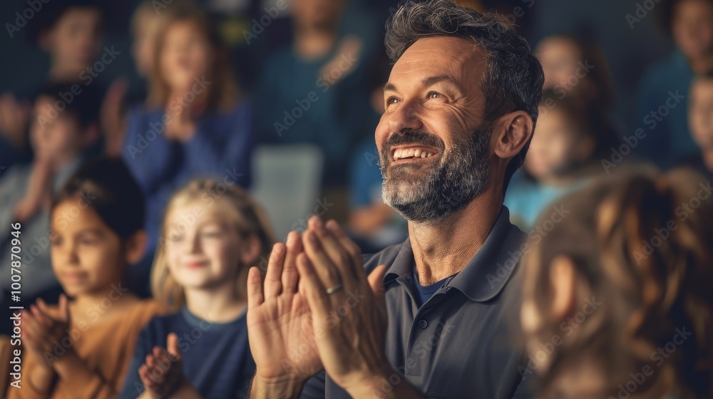 Happy man clapping hands in a crowd Happy man clapping hands in a crowd