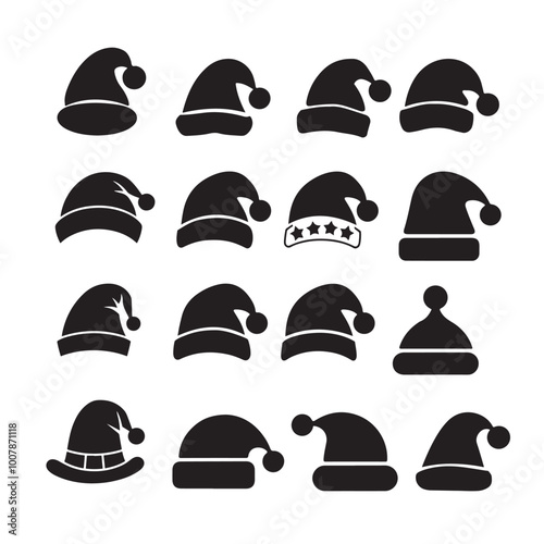 Silhouette of santa claus hat, Christmas santa claus hat vector set