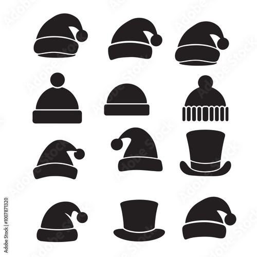 Silhouette of santa claus hat, Christmas santa claus hat vector set