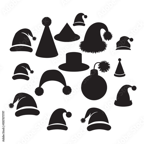 Silhouette of santa claus hat, Christmas santa claus hat vector set