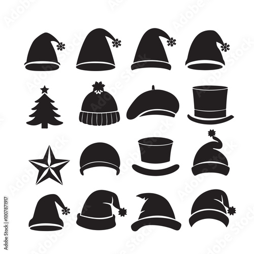 Silhouette of santa claus hat, Christmas santa claus hat vector set