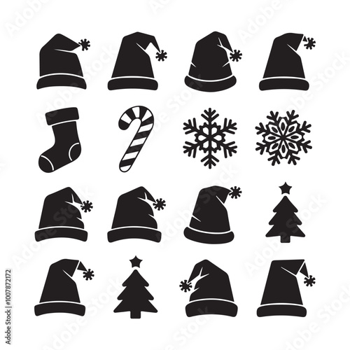 Silhouette of santa claus hat, Christmas santa claus hat vector set