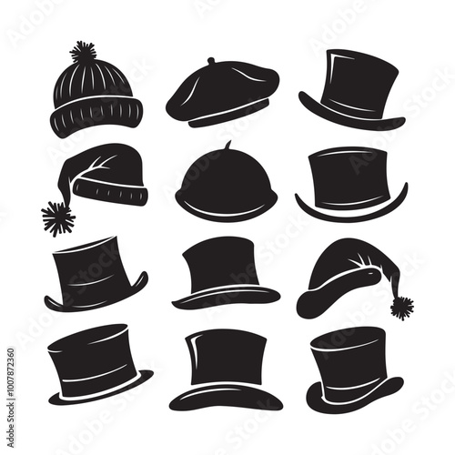 Silhouette of santa claus hat, Christmas santa claus hat vector set