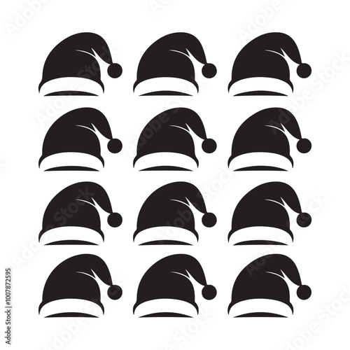 Silhouette of santa claus hat, Christmas santa claus hat vector set