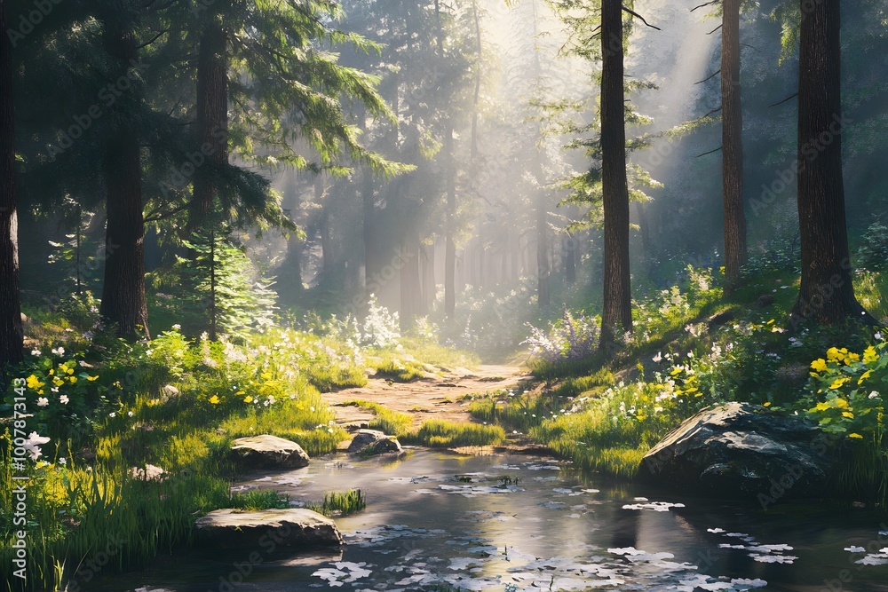Sunbeams Through Forest Sunbeams Through Forest
