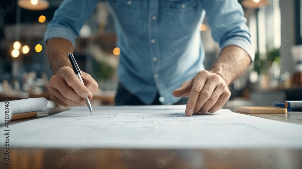 Architect Designing with Pen and Paper Architect Designing with Pen and Paper