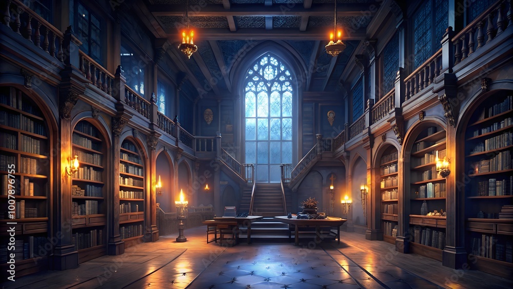 A grand, candlelit library with towering shelves and gothic architecture, offering a magical and historic atmosphere for endless knowledge and discovery. A grand, candlelit library with towering shelves and gothic architecture, offering a magical and historic atmosphere for endless knowledge and discovery.