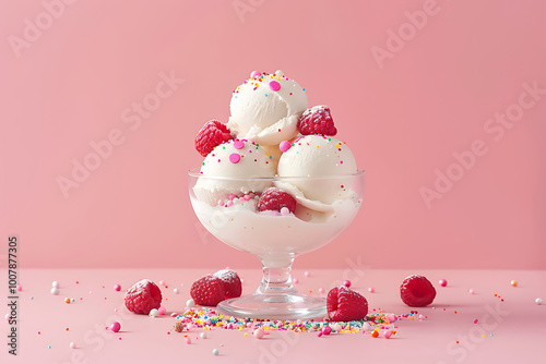 ice cream, colorful ice cream, three scoops ice cream, ice cream bowl, decorative bowl ice cream, pastel background ice cream, mango ice cream, strawberry ice cream, fruit ice cream, 