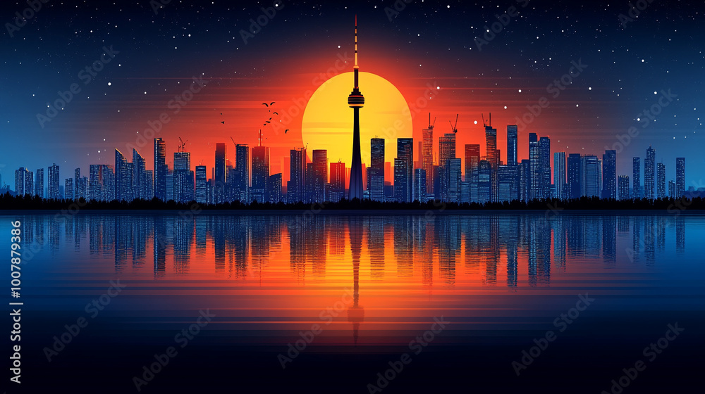 A stunning city skyline at sunset, reflecting vibrant colors on calm water, showcasing urban beauty and tranquility. A stunning city skyline at sunset, reflecting vibrant colors on calm water, showcasing urban beauty and tranquility.