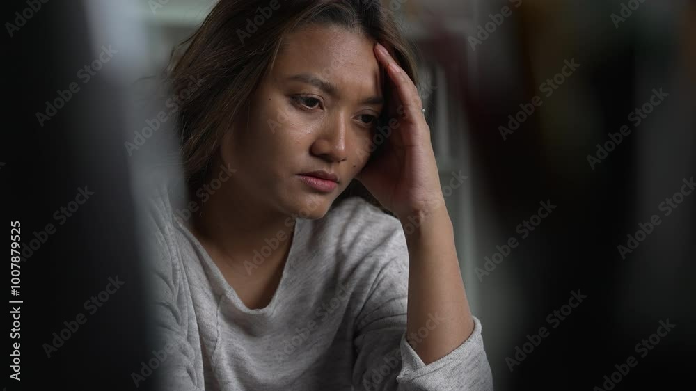 Young Asian woman feeling sad tired and worried suffering depression in mental health. Young Asian woman feeling sad tired and worried suffering depression in mental health.