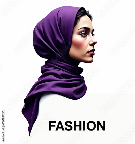 Woman in Purple Hijab - Fashion Illustration 
