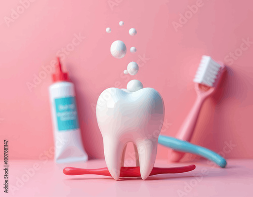 Tooth Cleaning Concept with Toothpaste and Toothbrush 
