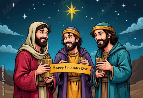 Three Wise Men Holding Gifts on Epiphany Day 
