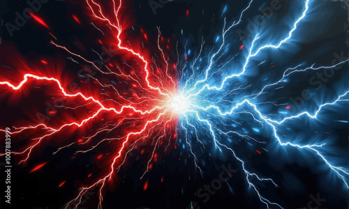 Red and Blue Lightning Clash 
