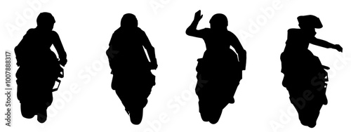 Silhouettes of motorbike racers in various different poses.