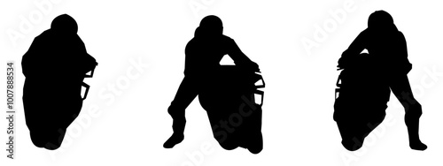 Silhouettes of motorbike racers in various different poses.