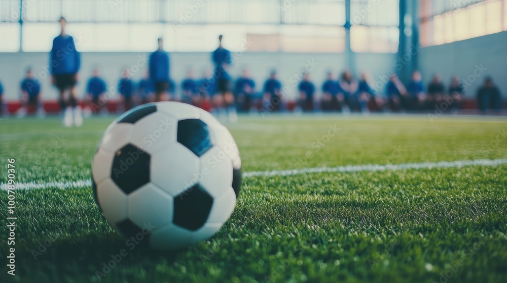 Fototapeta premium Soccer Ball on Field with Players in Background