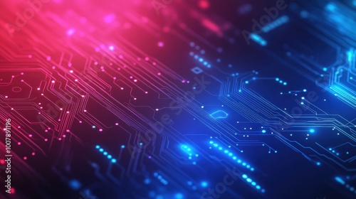 Abstract digital circuit design with vibrant blue and pink colors.