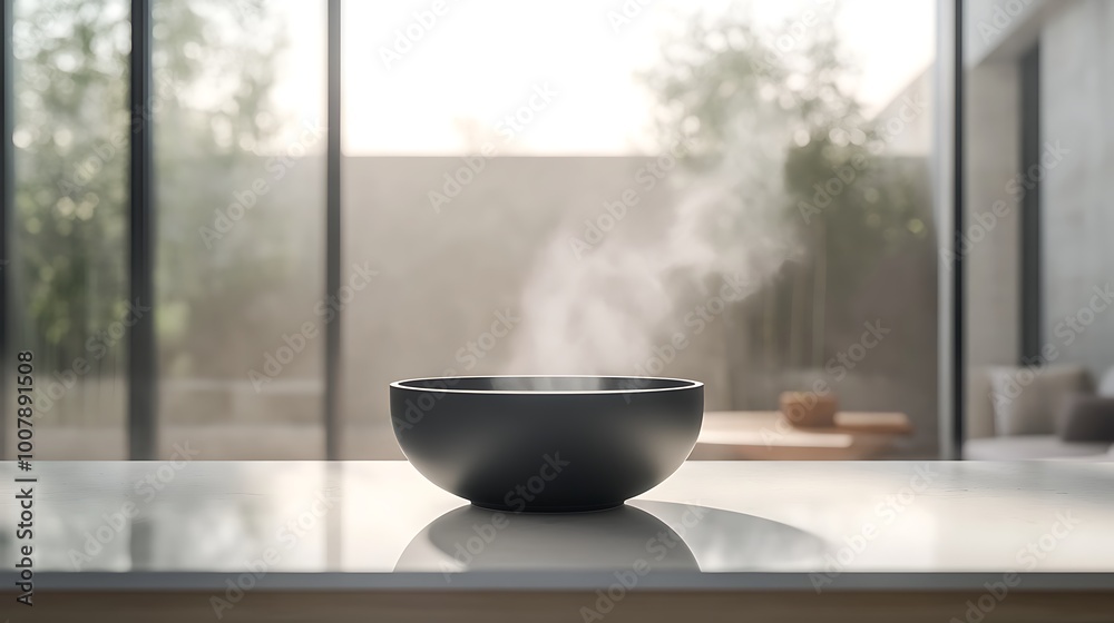 Steaming Bowl on a Kitchen Countertop Steaming Bowl on a Kitchen Countertop